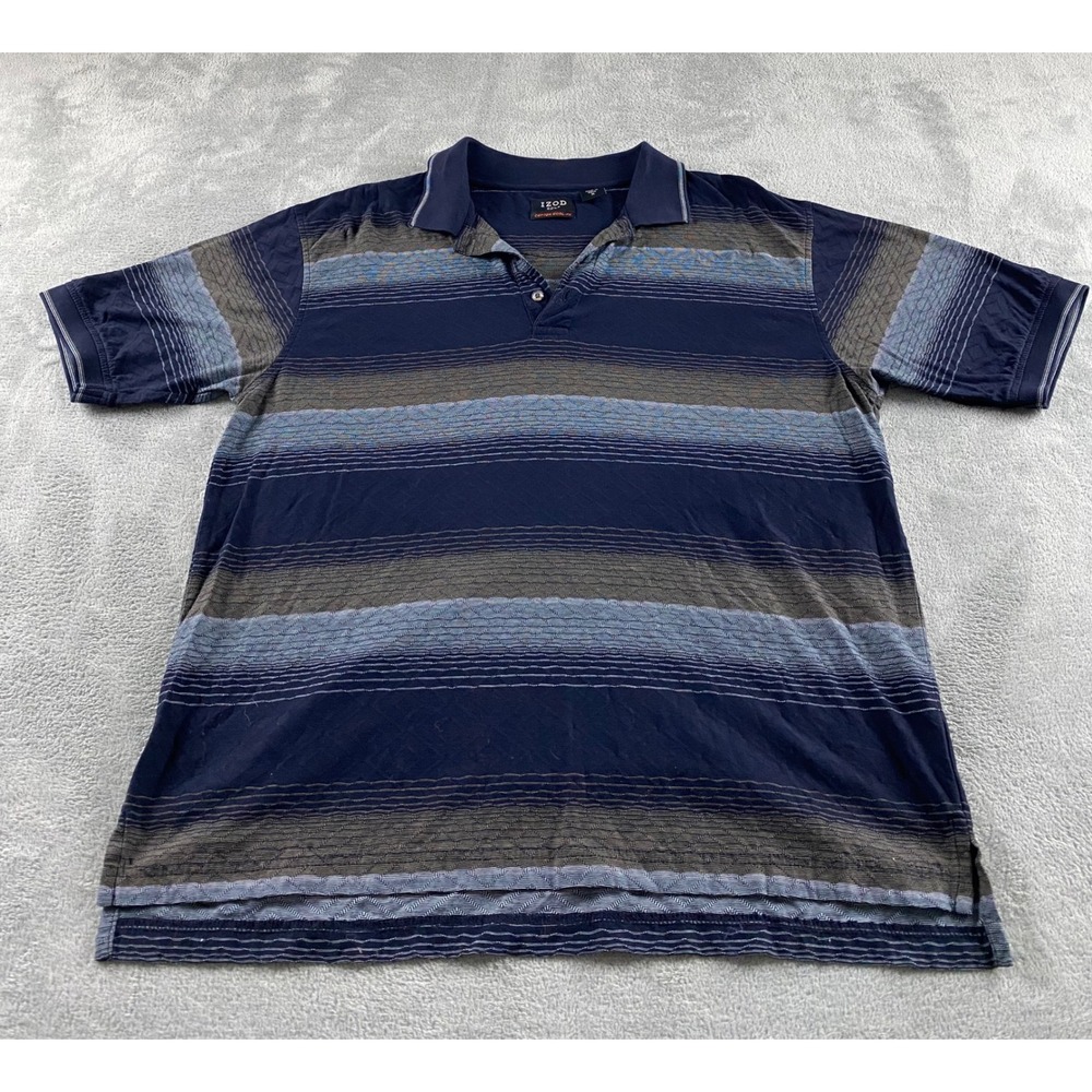 IZOD Golf Mens Blue Striped Textured Cotton Cool-FX Short Sleeve Polo Shirt M